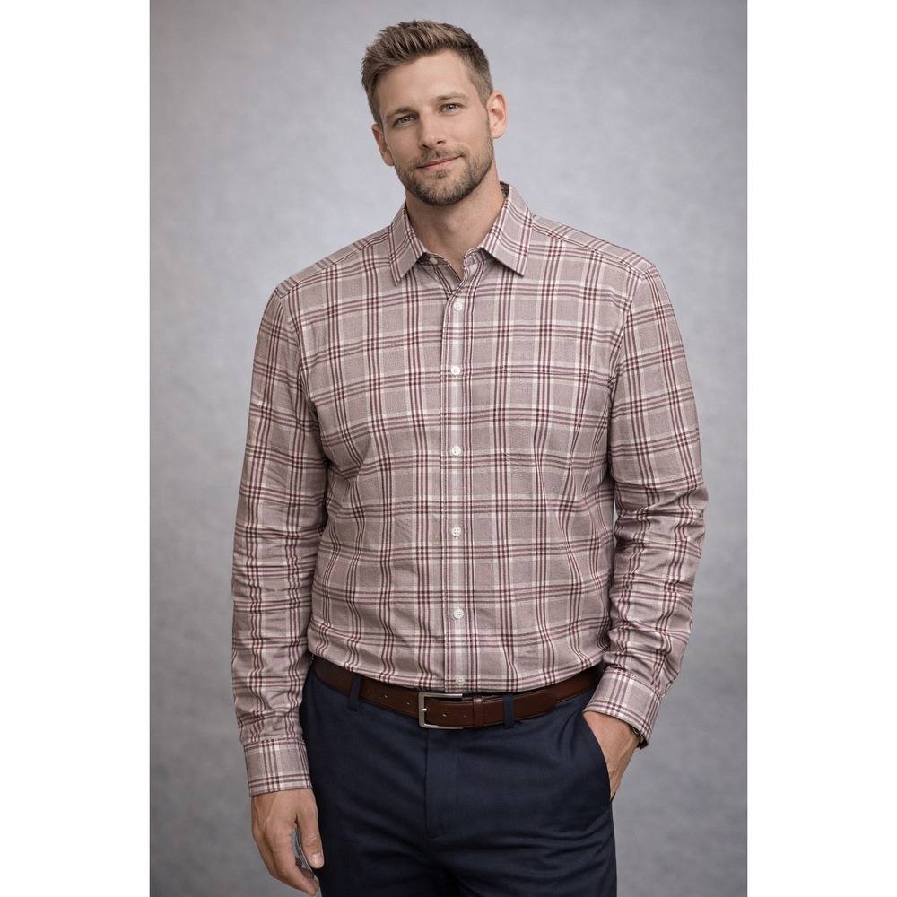 Tom Ford Mens Brown White Plaid Cotton Button Down Dress Shirt Size 16‎ 41 Italy